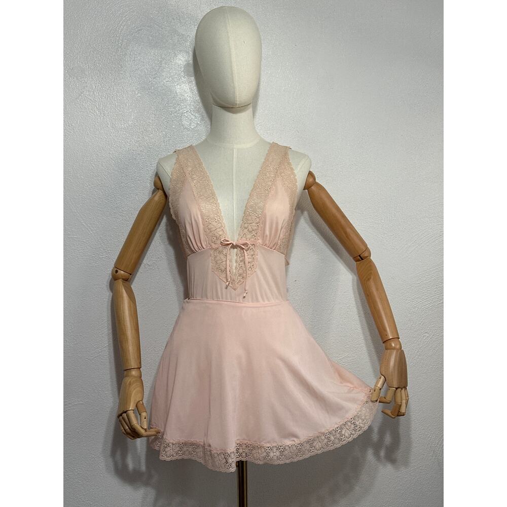 Delicate Lace-Trim Babydoll Chemise - Pink